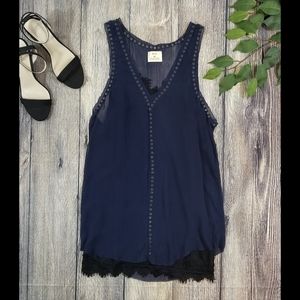 Pins and Needles Navy Grommet Accent Tank with Black Camisole Tank Top Blouse